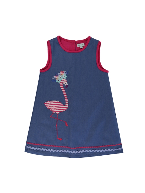 

Lilly and Sid Girls Blue Embroidered Organic Cotton A-Line Sustainable Dress