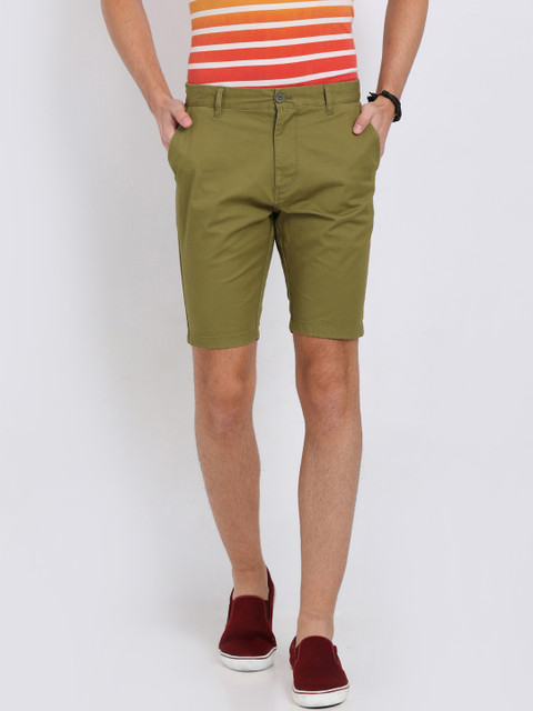 

t-base Men Olive Green Solid Regular Fit Regular Shorts