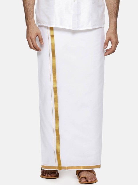 

RAMRAJ COTTON Men White Solid Readymade Double Dhoti