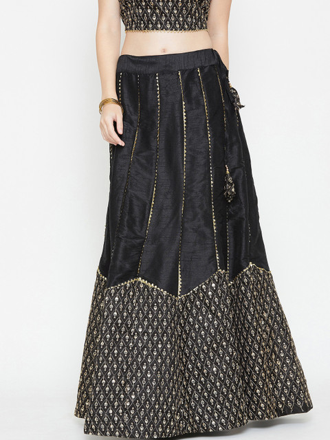 

studio rasa Women Black Embroidered A-Line Maxi Skirt