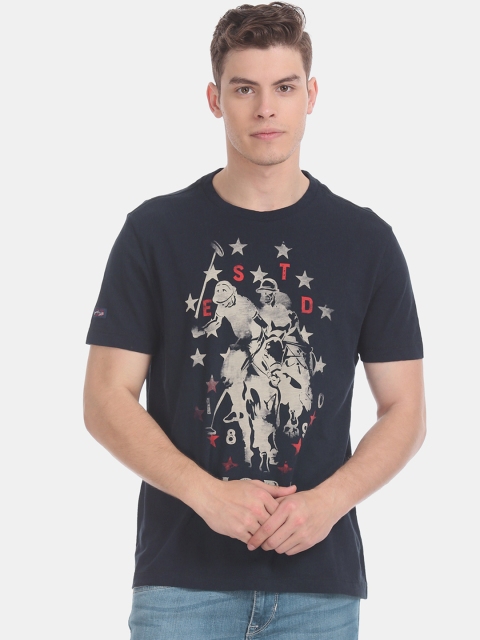 

U.S. Polo Assn. Denim Co. Men Navy Blue Printed Round Neck Pure Cotton T-shirt