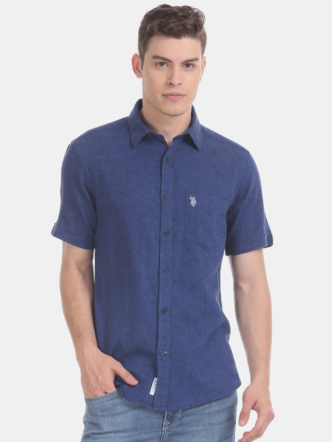 

U.S. Polo Assn. Men Navy Blue Regular Fit Solid Casual Shirt