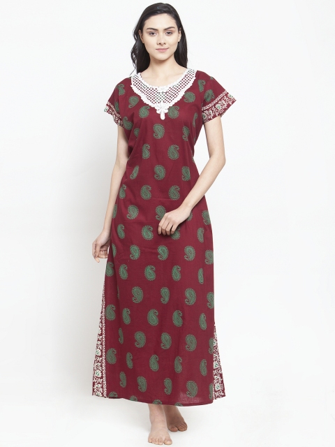 

Secret Wish Maroon & Green Printed Nightdress