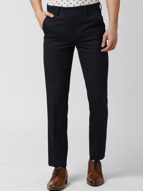 

Peter England Men Navy Blue Slim Fit Checked Formal Trousers