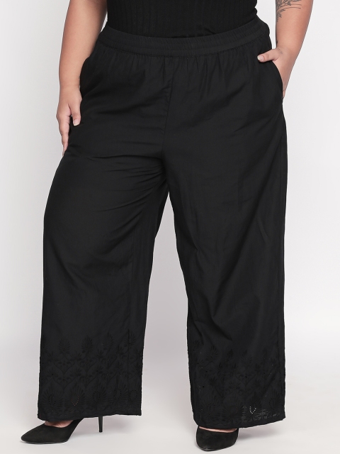 

RANGMANCH BY PANTALOONS Women Black Regular Fit Solid Parallel Trousers