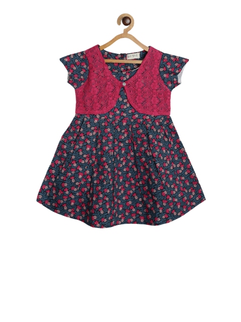 

Bella Moda Girls Navy Blue Pine Apple Printed Fit and Flare Dress
