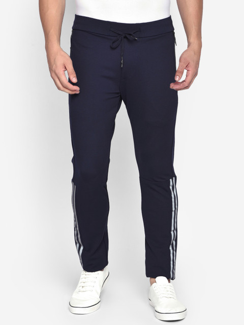 

beevee Men Navy Blue Solid Straight-Fit Track Pants