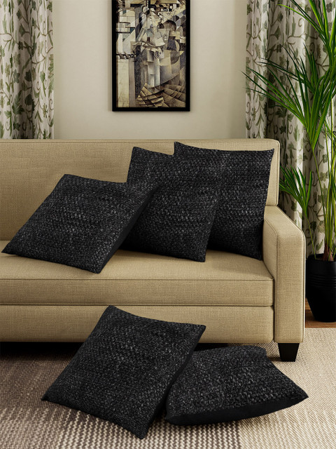 

DREAM WEAVERZ Black Set of 5 Solid Square Cushion Covers
