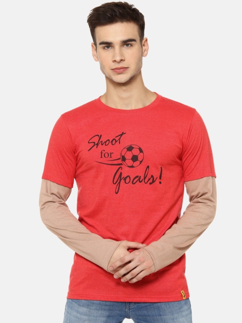 

Campus Sutra Men Coral Printed Round Neck T-shirt