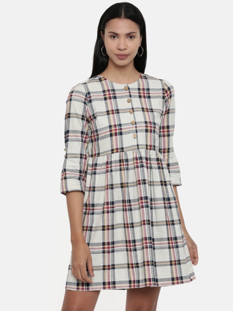 

Chumbak Women White Checked Fit and Flare Dress