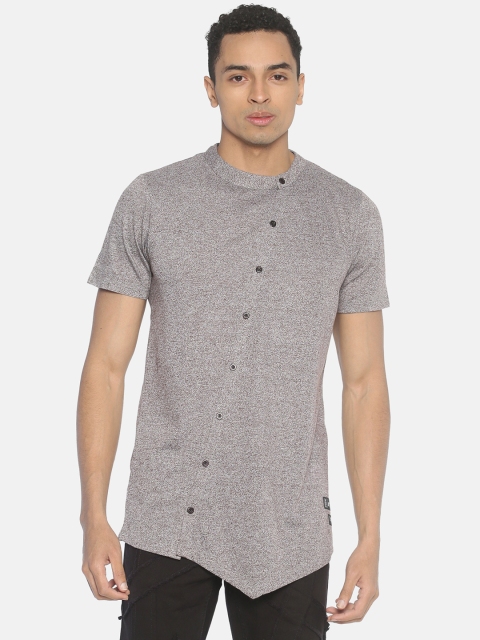 

KULTPRIT Men Brown & Grey Solid Mandarin Collar T-shirt