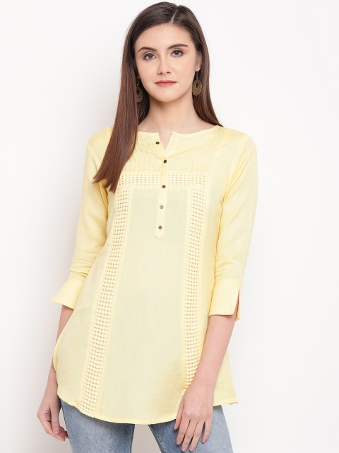 

Kvsfab Women Yellow Solid Straight Kurti