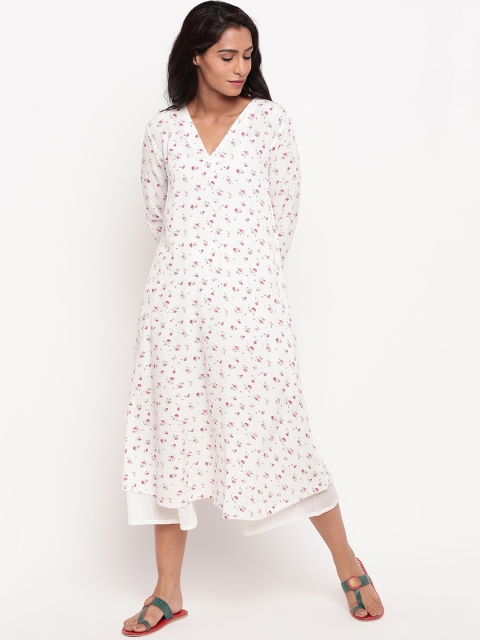 

trueBrowns Women White & Pink Printed A-Line Kurta