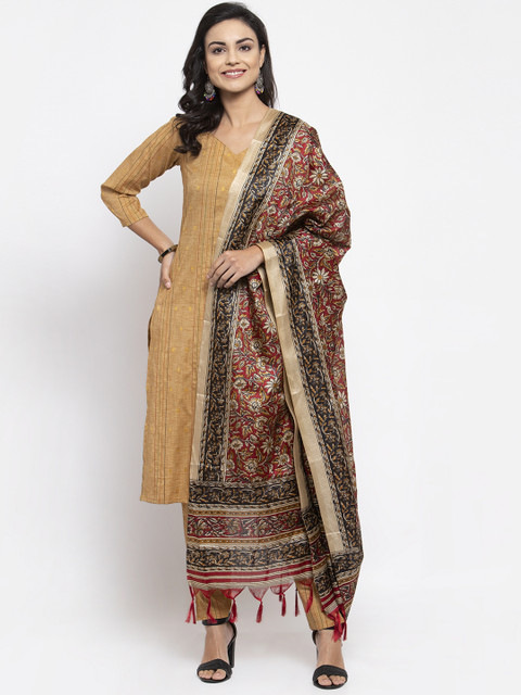 

Jompers Women Beige & Maroon Striped Kurta Set