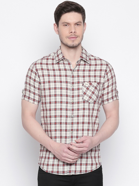 

Mufti Men Off-White & Red Slim Fit Checked Casual Shirt