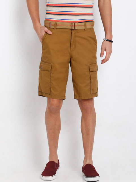 

t-base Men Khaki Solid Regular Fit Cargo Shorts
