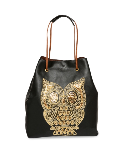 

Pink Potato Black & Gold-Toned Embellished Leather Tote Bag