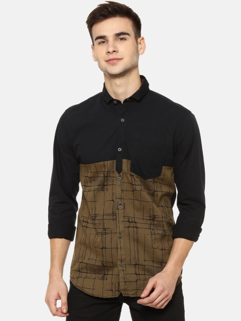 

Campus Sutra Men Black & Khaki Regular Fit Colourblocked Casual Shirt