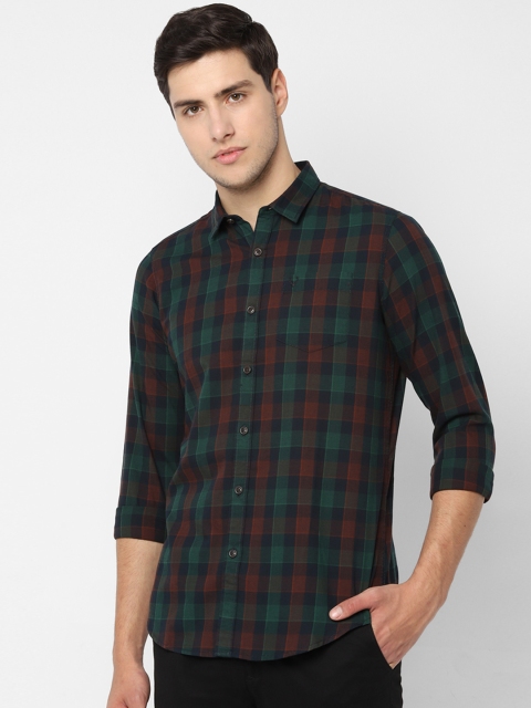 

Solly Jeans Co. Men Green & Navy Blue Regular Fit Checked Casual Shirt