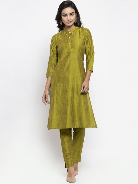 

Jompers Women Green Self Design Kurta with Trousers