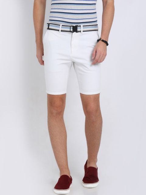 

t-base Men White Solid Regular Fit Regular Shorts