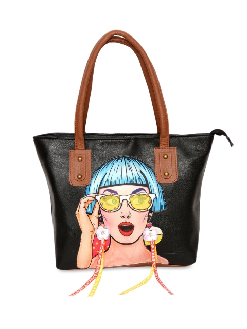 

Pink Potato Black & Blue Embellished Leather Handheld Bag