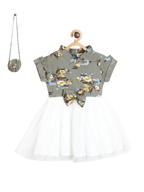 

Bella Moda Girls White Printed Fit and Flare Dress with a Sling Bag