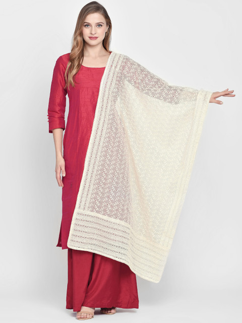 

Dupatta Bazaar Women Cream-Coloured Embroidered Dupatta