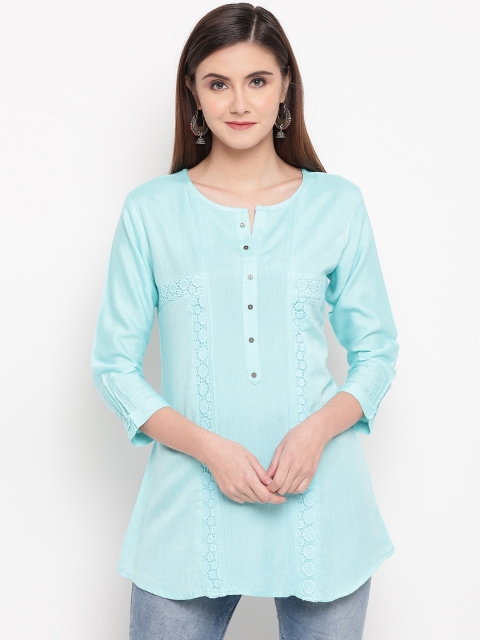 

Kvsfab Women Sea Green Solid Straight Kurti