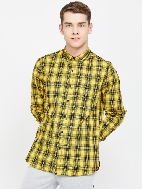 

Fame Forever by Lifestyle Men Yellow & Black Slim Fit Checked Casual Shirt