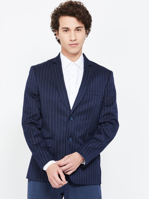 

CODE by Lifestyle Men Navy Blue Striped Slim-Fit Single-Breasted Formal Blazer