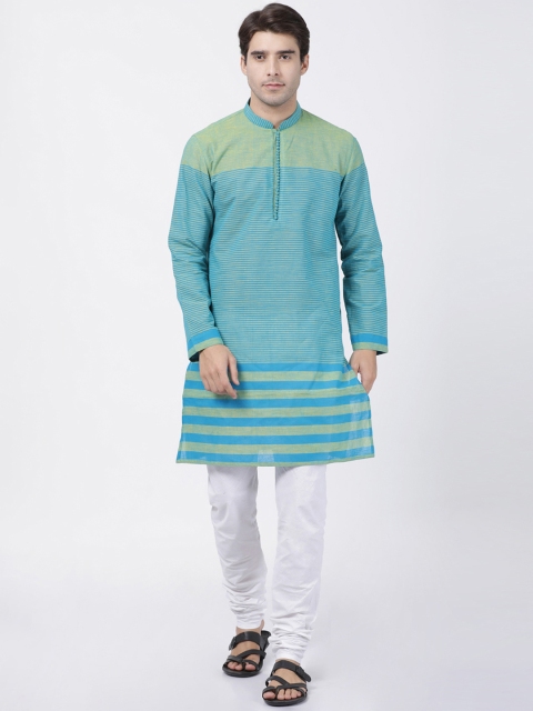 

VASTRAMAY Men Blue & White Striped Kurta with Pyjamas