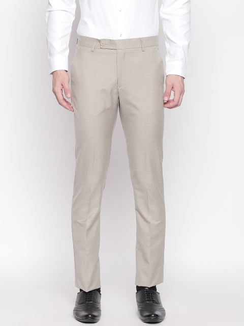 

Solemio Men Cream-Coloured Regular Fit Solid Regular Trousers