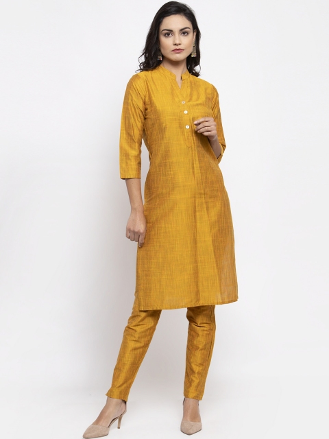 Jompers Women Yellow Solid Kurta with Trousers