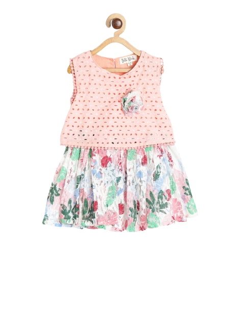 

Bella Moda Girls Peach-Coloured & White Floral Printed Fit and Flare Dress, Pink
