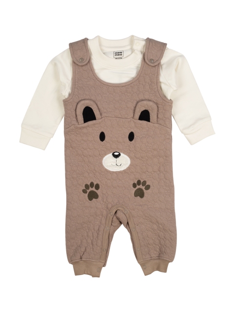 

MeeMee Boys Brown & Off-White Solid T-shirt with Trousers
