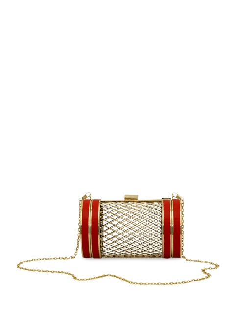 

KLEIO Red & Gold-Toned Embellished Box Clutch
