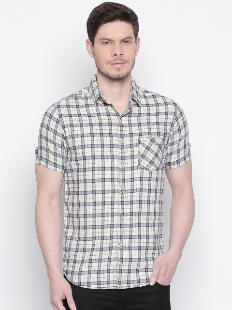 

Mufti Men Off-White & Grey Slim Fit Checked Casual Shirt