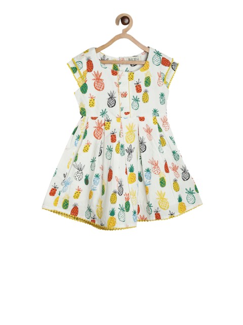 

Bella Moda Girls White & Yellow Printed Fit and Flare Dress