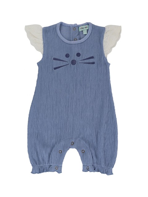

Lilly and Sid Girls Blue Solid Pure Organic Cotton Character Face Romper