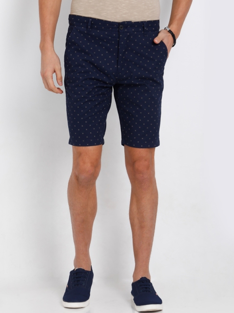 

t-base Men Navy Blue Printed Regular Fit Regular Shorts