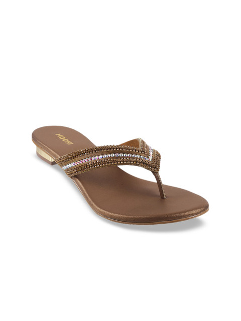 

Mochi Women Gold-Toned Embellished Open Toe Flats