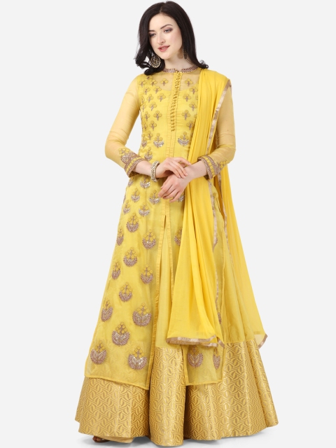 

Stylee LIFESTYLE Yellow Art Silk Semi-Stitched Dress Material