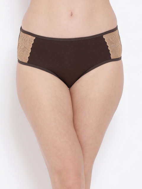 

Clovia Women Brown Solid Hipster Brief With Lace Insert PN3359V06