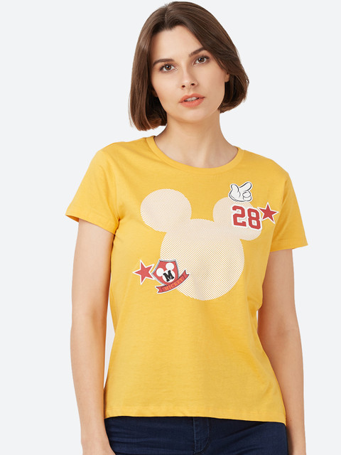 

Free Authority Women Yellow Mickey and Friends Printed Round Neck T-Shirt