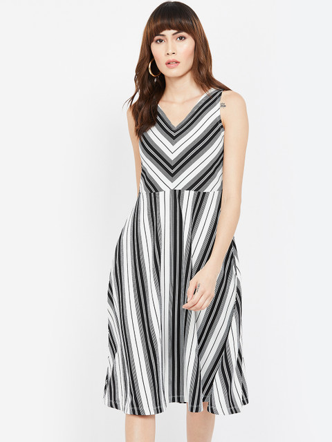 

CODE by Lifestyle Women White Striped Fit and Flare Dress