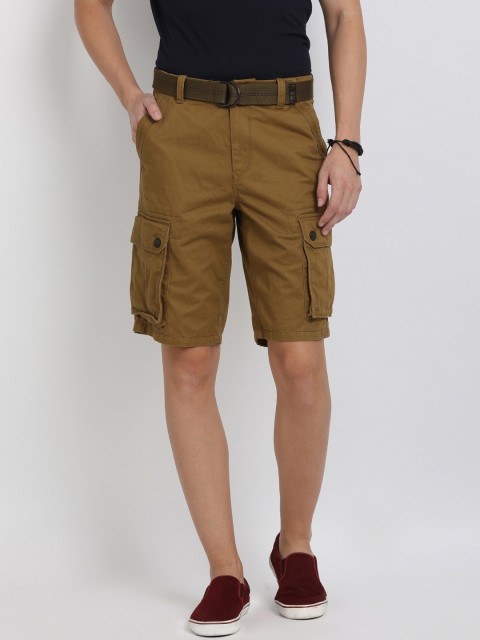 

t-base Men Brown Solid Regular Fit Cargo Shorts