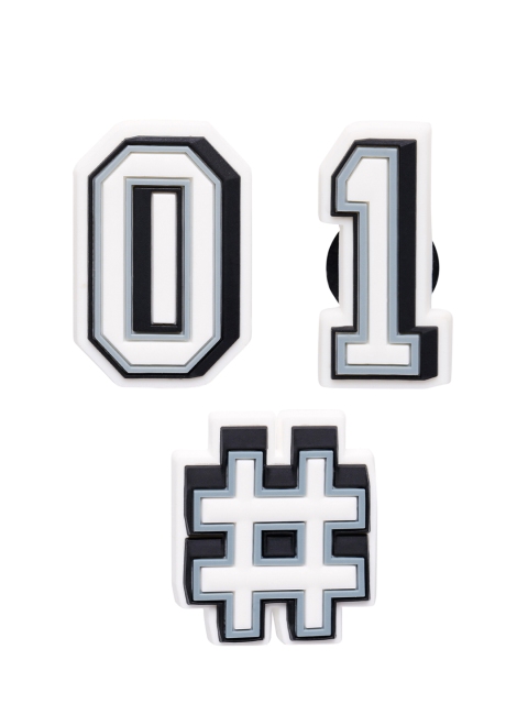 

Crocs Unisex Set of 3 White & Black Hashtag Zero One Jibbitz Shoe Charms