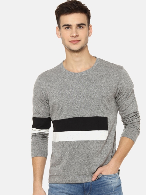 

Campus Sutra Men Grey Colourblocked Round Neck T-shirt
