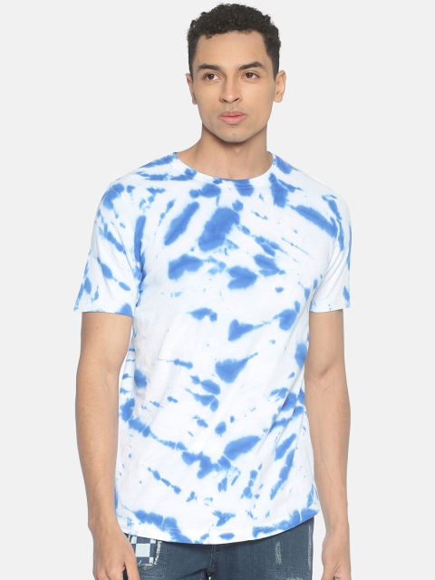 IMPACKT Men White & Blue Dyed Round Neck T-shirt
